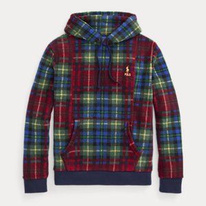 Polo by Ralph Lauren Plaid Fleece Hoodie Royal Crimson Large Size Men, NWT